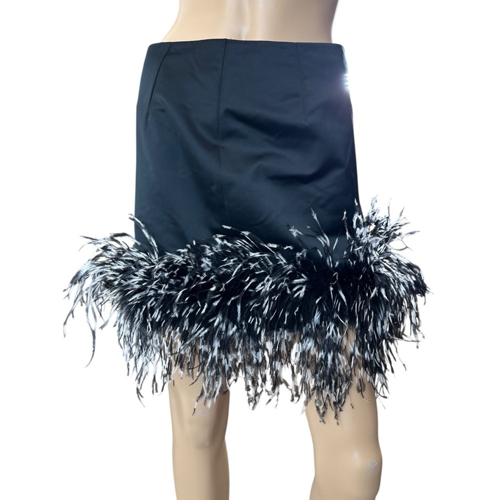 Per Se Elegant Black Feather Trim Skirt 4